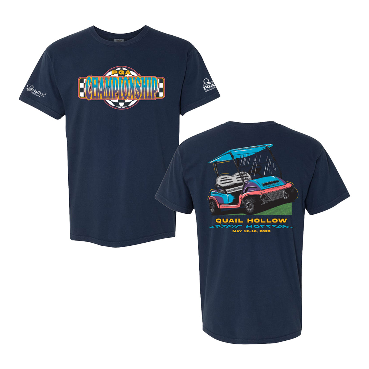 Barstool 2025 PGA Championship Quail Golf Cart T-Shirt in Navy - Front and Back View