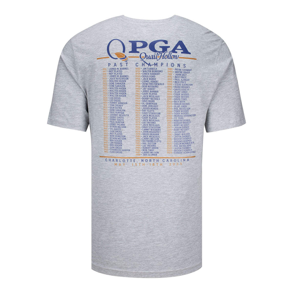 Ahead 2025 PGA Championship Past Champions T-Shirt in Grey - Back View