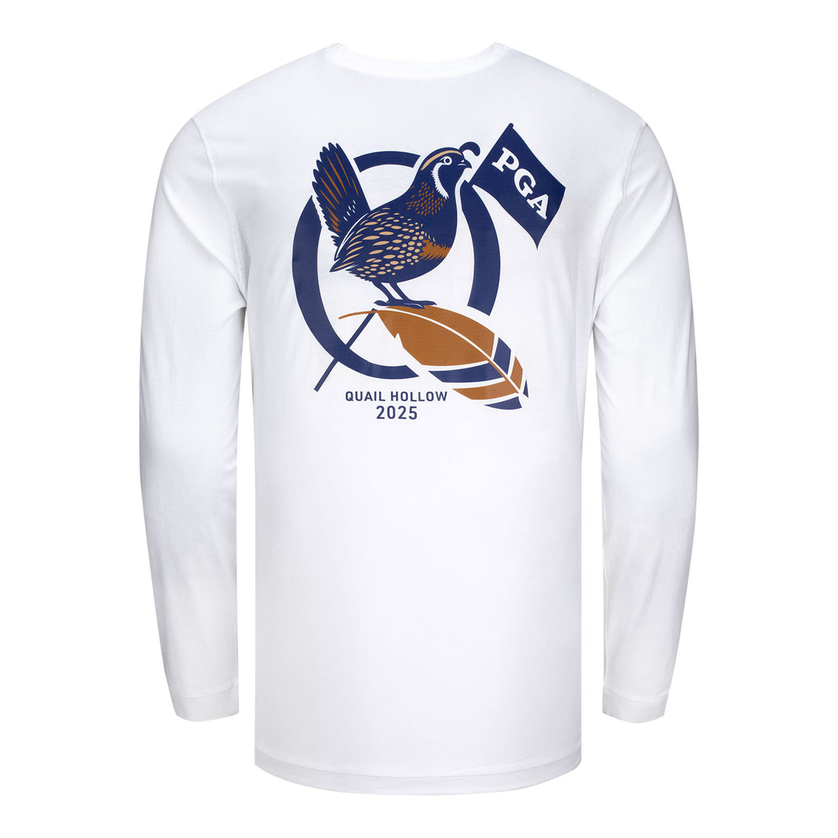 Ahead 2025 PGA Championship Quail on Feather Long Sleeve T-Shirt in White - Back View