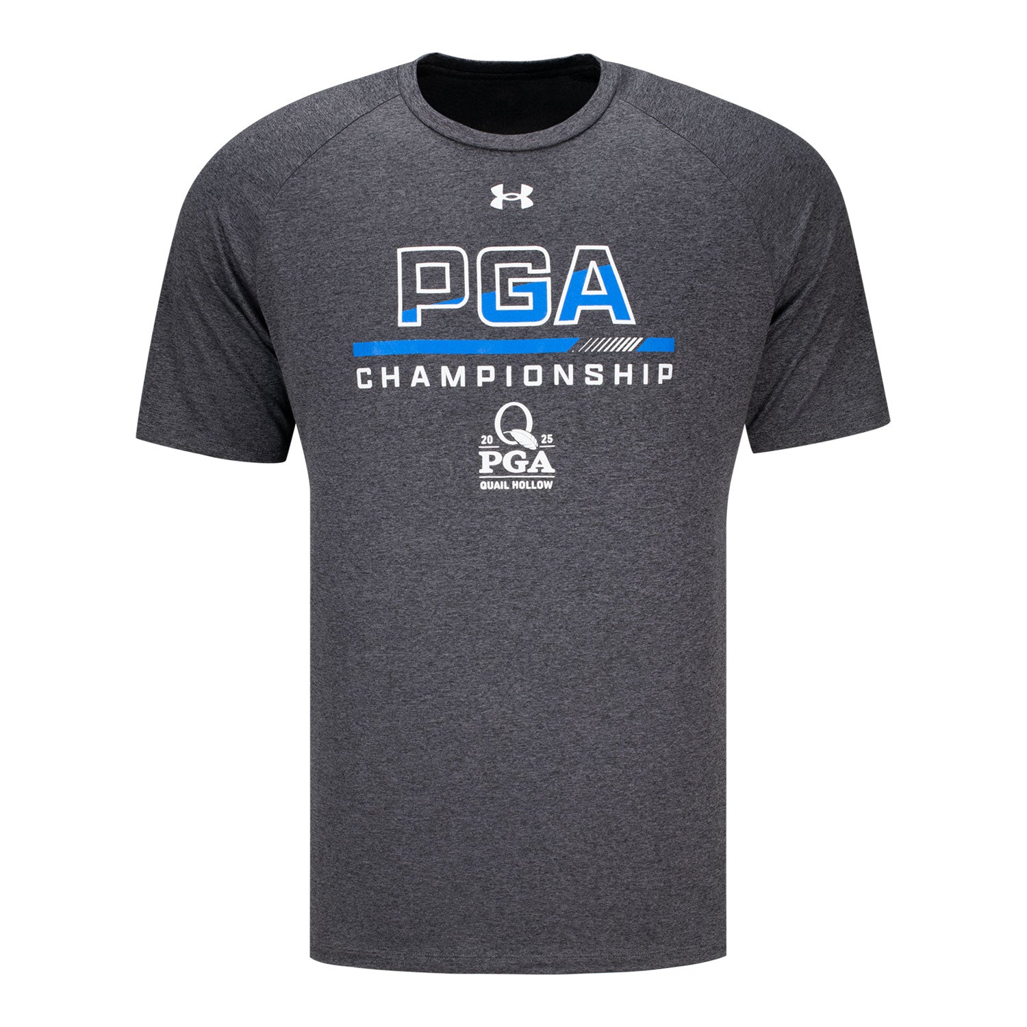 Under Armour 2025 PGA Championship Text Line Tech T-Shirt in Carbon Heather - Front View