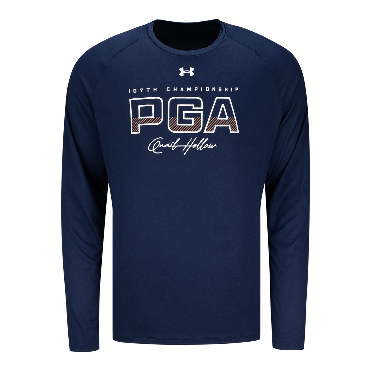 Under Armour 2025 PGA Championship 107th Text Long Sleeve Shirt in Midnight Navy - Front View