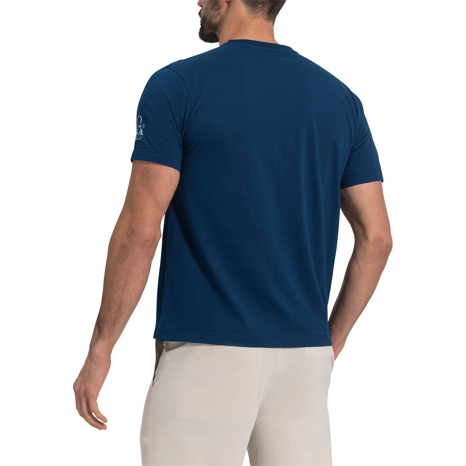 FootJoy 2025 PGA Championship Quail Hollow Varsity T-Shirt in Navy - Modeled Front View