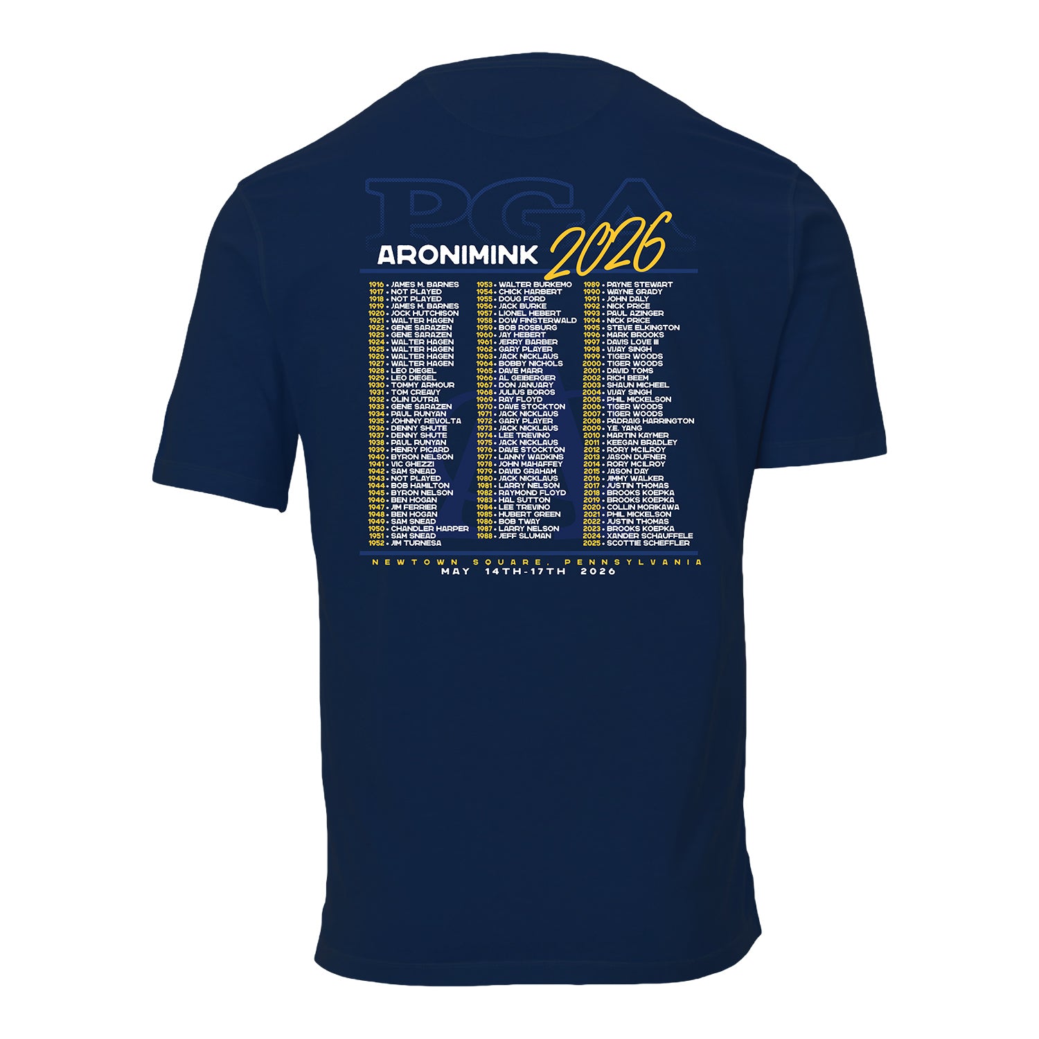 Ahead 2026 PGA Championship Past Champions T-Shirt in True Navy - Back View