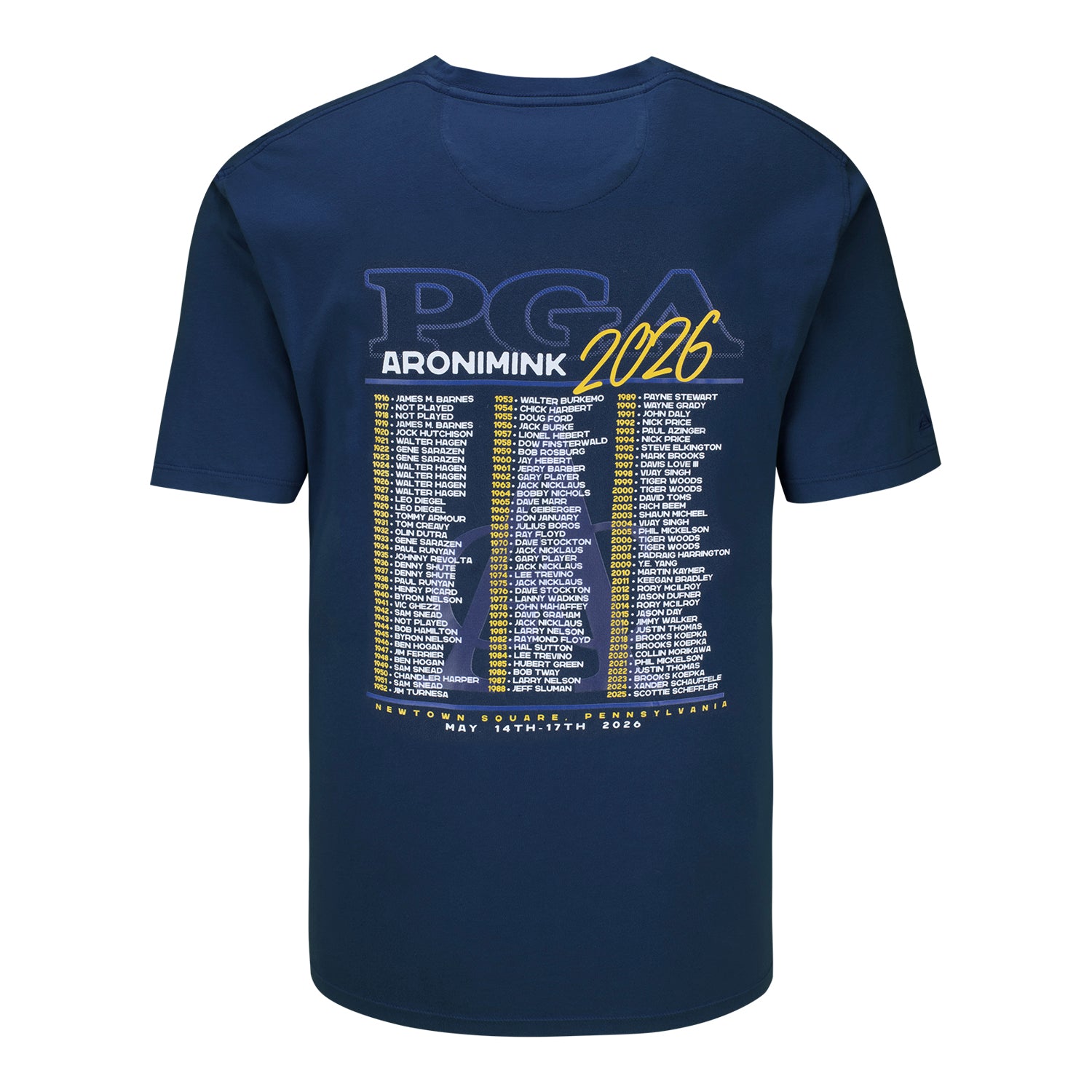 Ahead 2026 PGA Championship Past Champions T-Shirt in True Navy - Back View