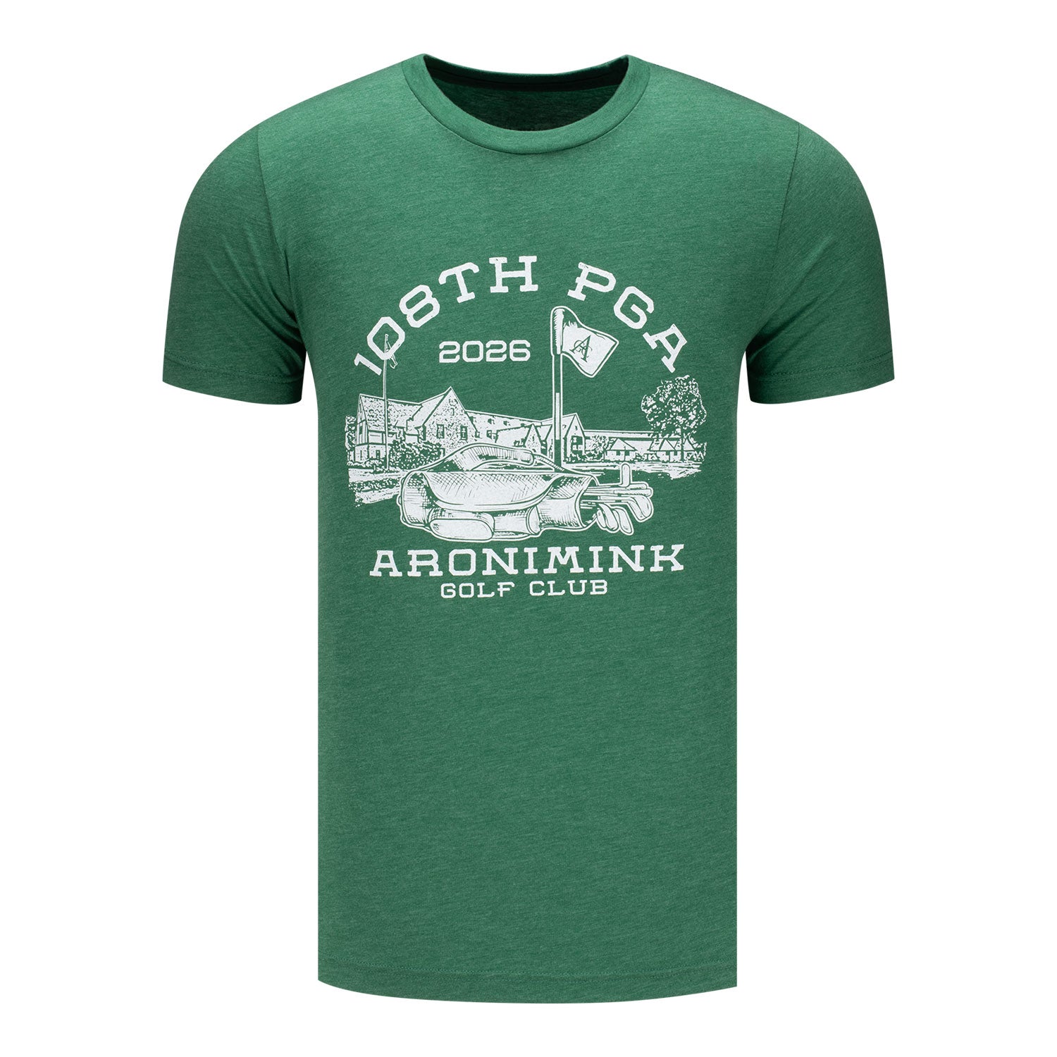 Ahead 2026 PGA Championship Clubhouse Sketch T-Shirt in Grass Green - Front View