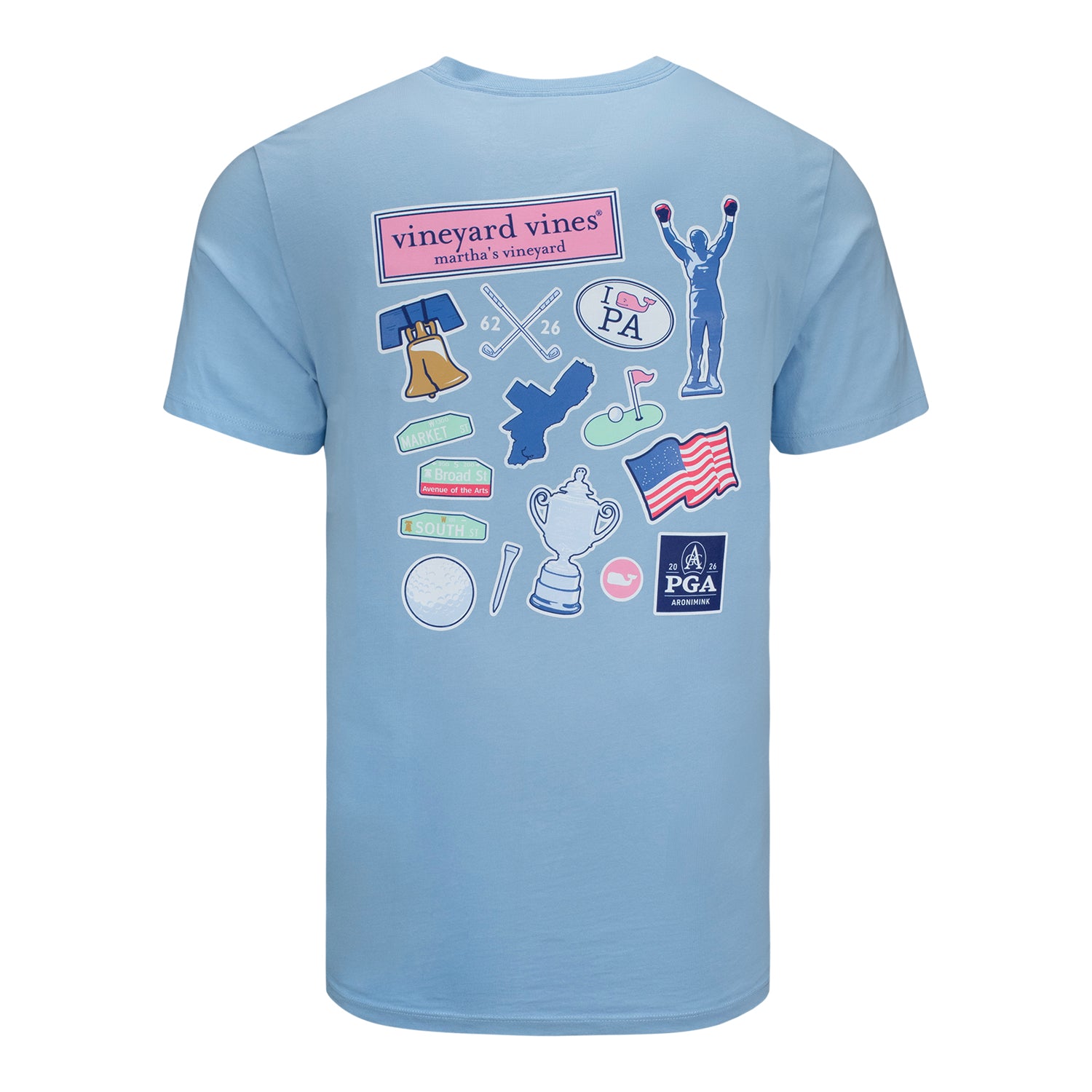 Vineyard Vines 2026 PGA Championship Philly Motif Short Sleeve Pocket Tee in Blue - Back View