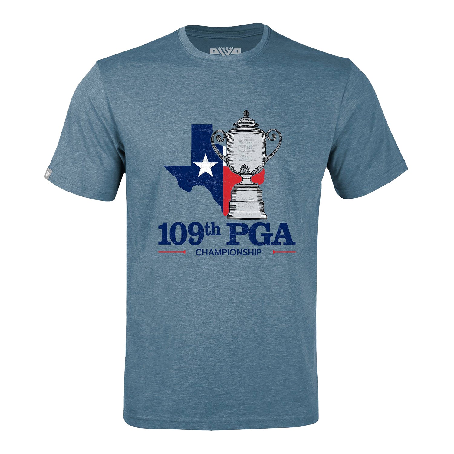 Levelwear 2027 PGA Championship Richmond Wanamaker Trophy and Texas T-Shirt in Heather Light Blue - Front
