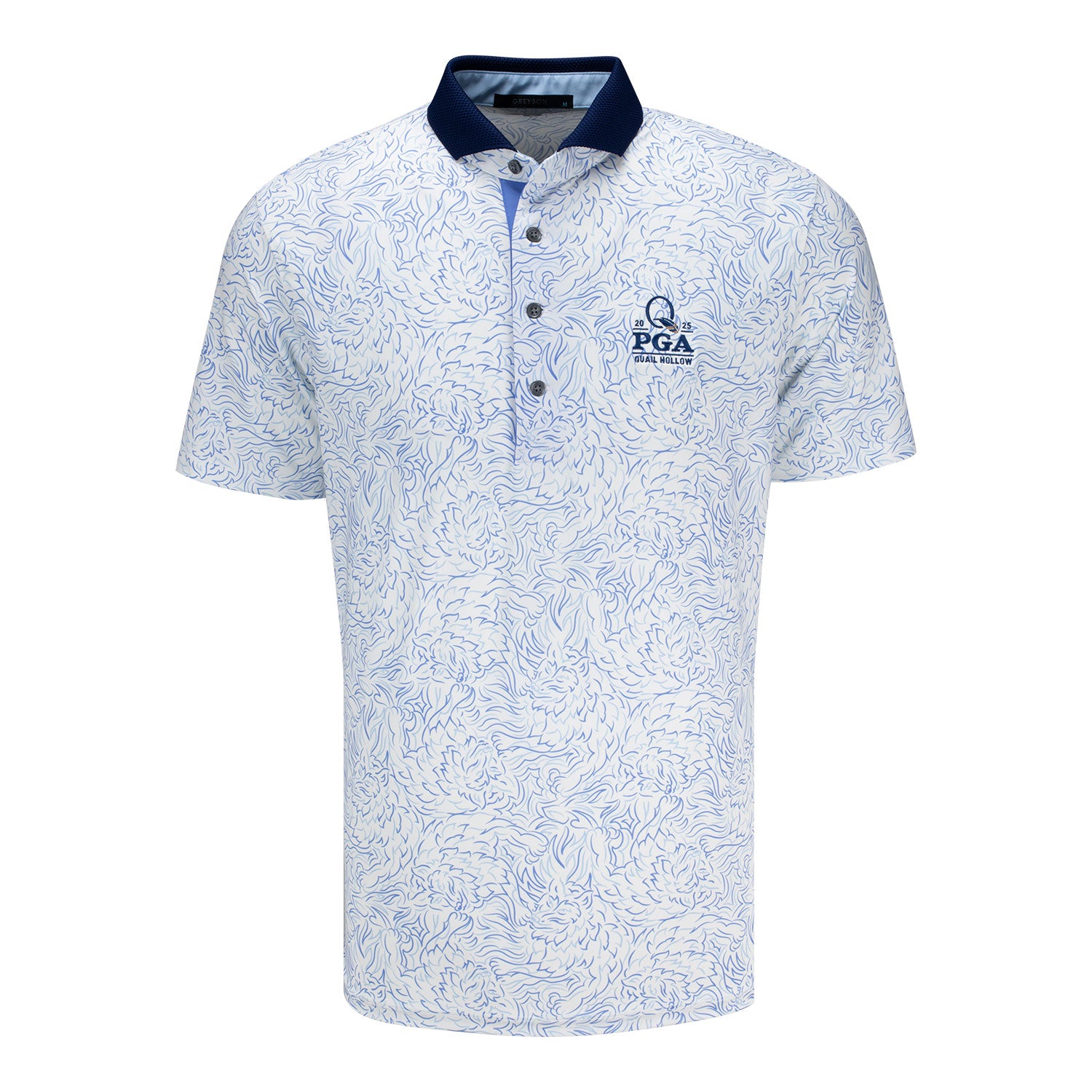 Greyson 2025 PGA Championship Den of Thieves Pattern Polo in Arctic - Front View