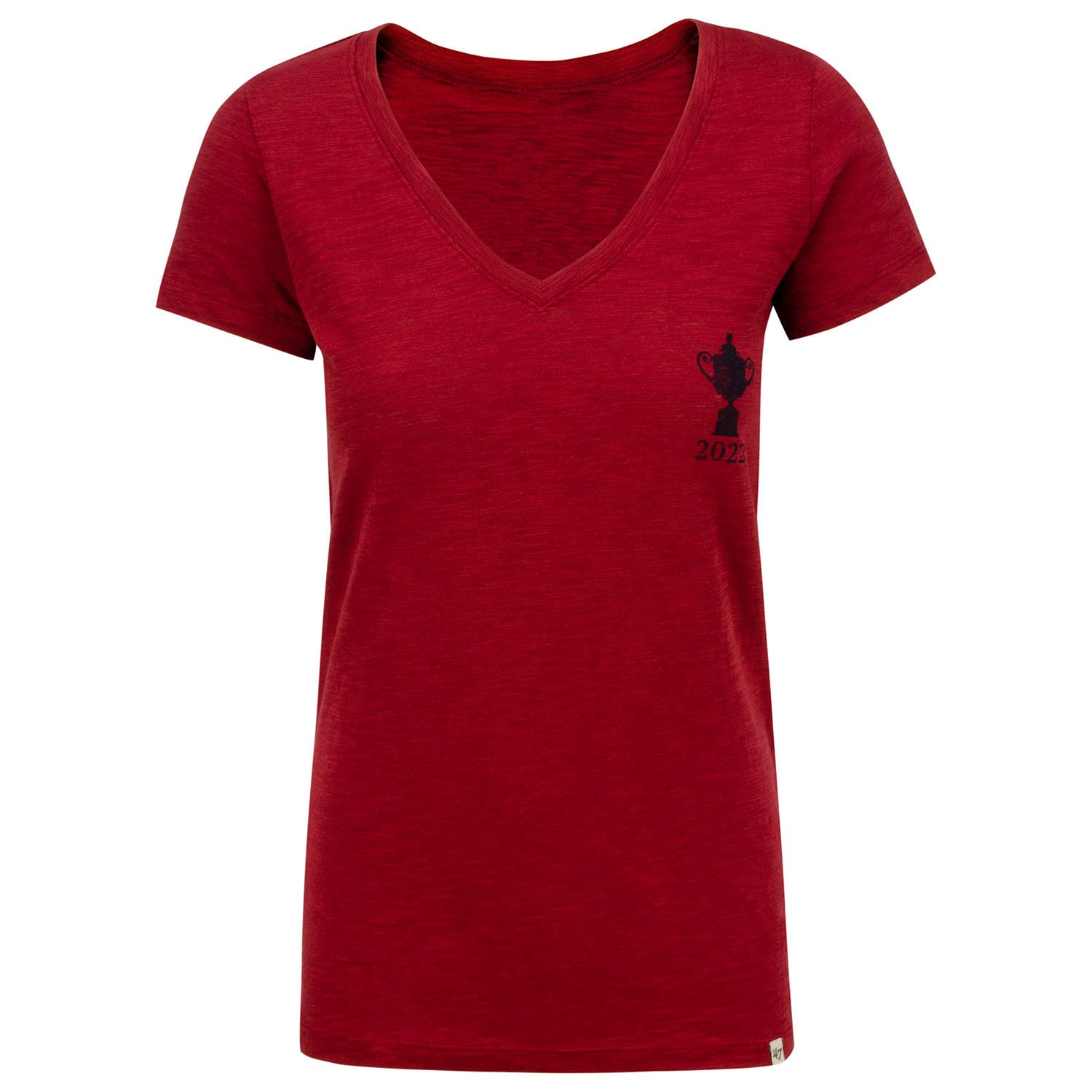 47 Brand Women's Backer Scrum V-Neck T-Shirt in Red- Front View