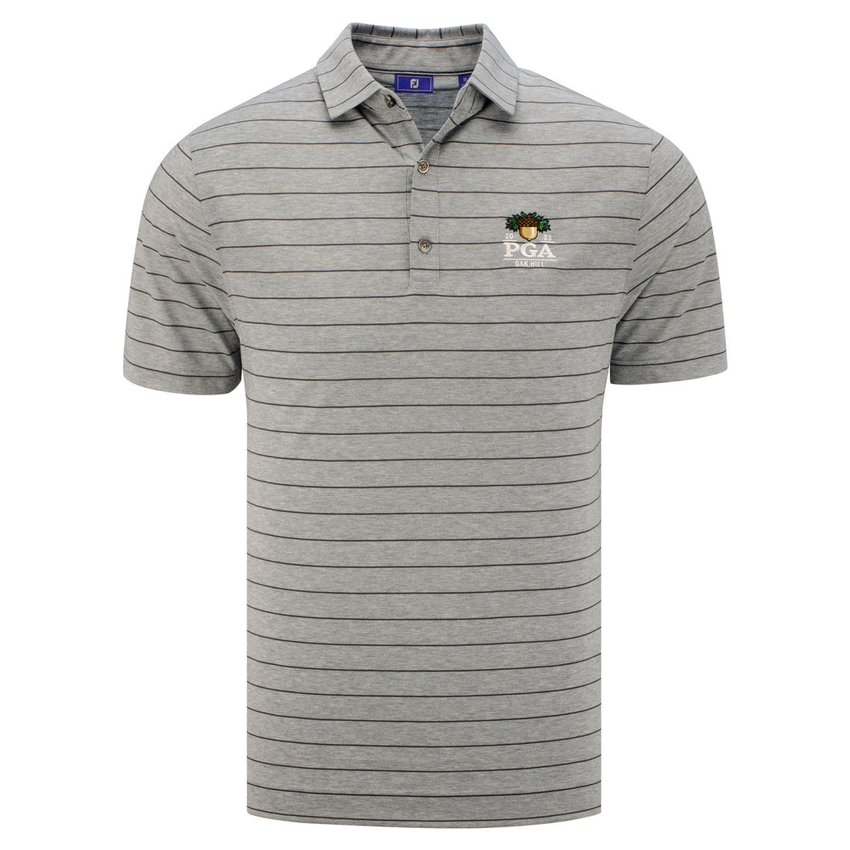 FootJoy 2023 PGA Championship Open Stripe Jersey Polo in Grey- Front View