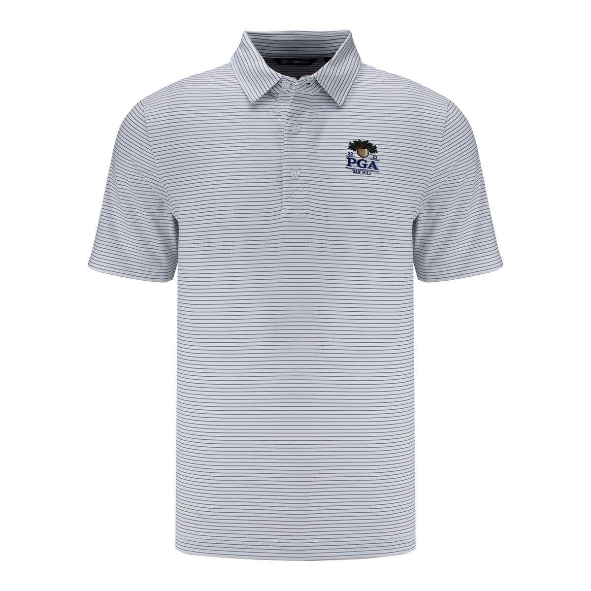Cutter &amp; Buck 2023 PGA Championship Forge Pencil Stripe Stretch Polo in White- Front View