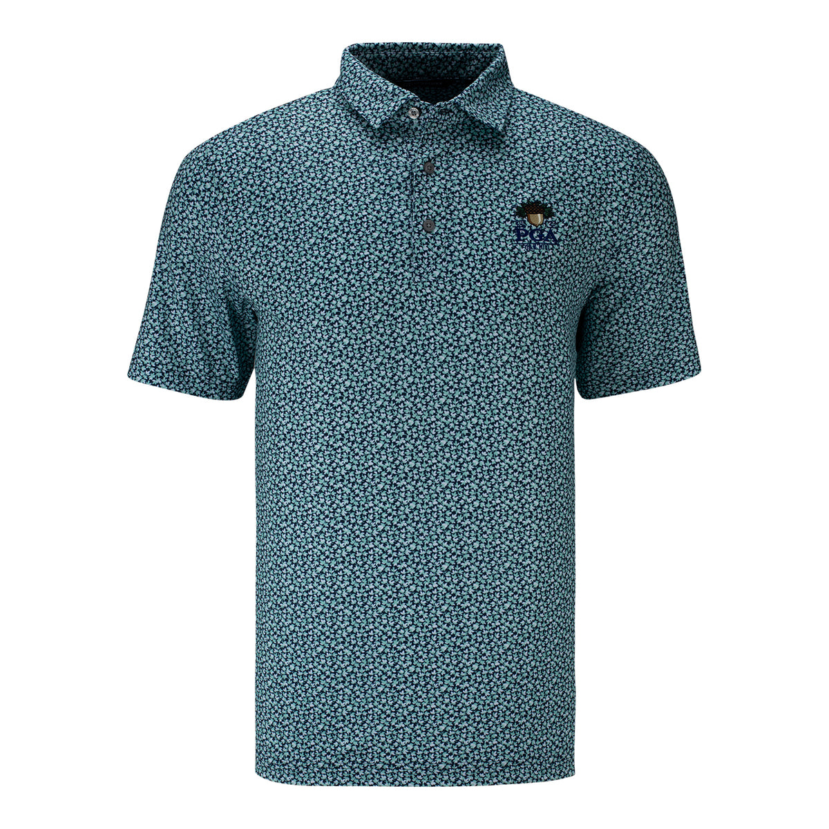 Cutter &amp; Buck 2023 PGA Championship Pike Print Magnolia Polo in Green Blue- Front View