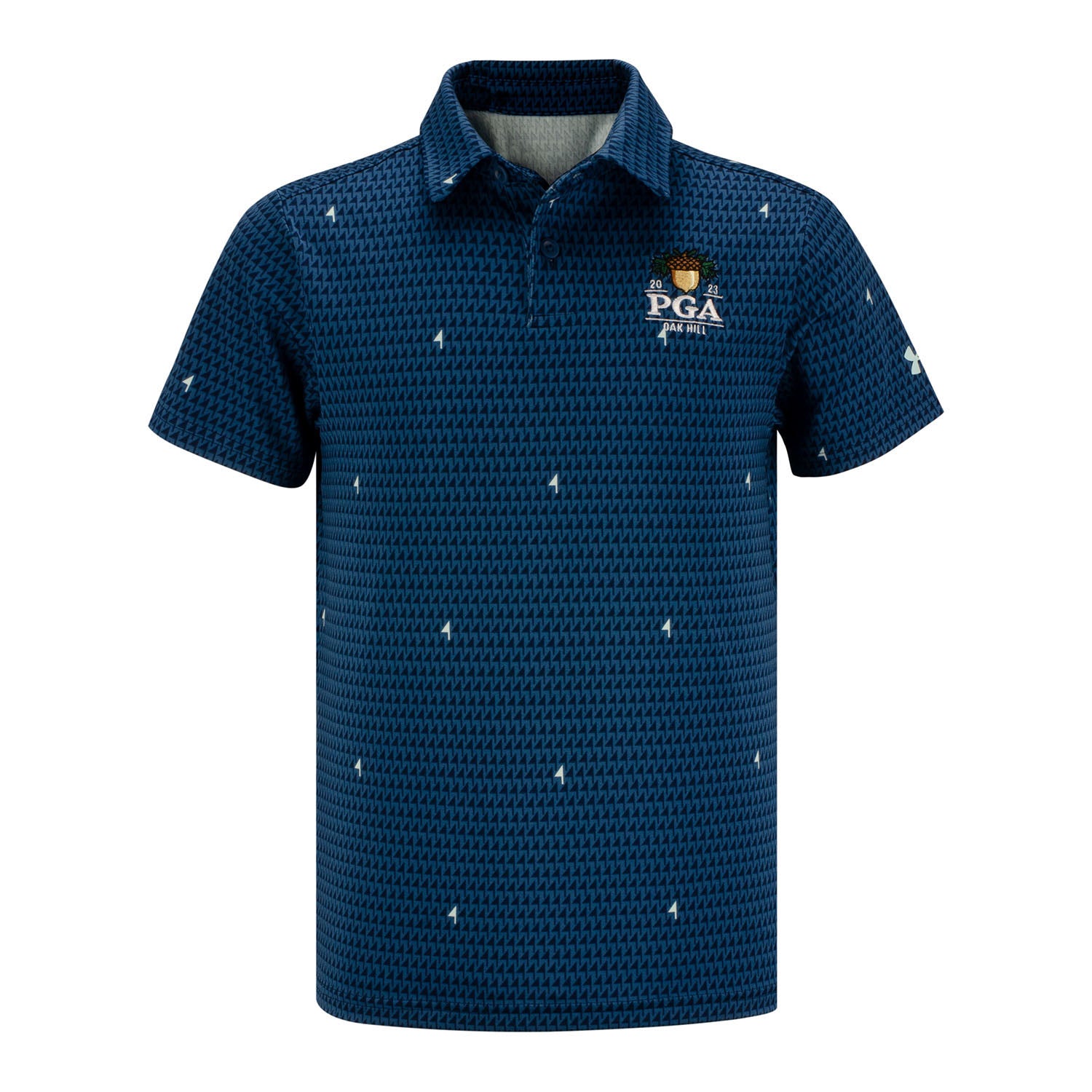 Under Armour 2023 PGA Championship Boys Playoff Pin Flag Print Polo- Petrol- Front View