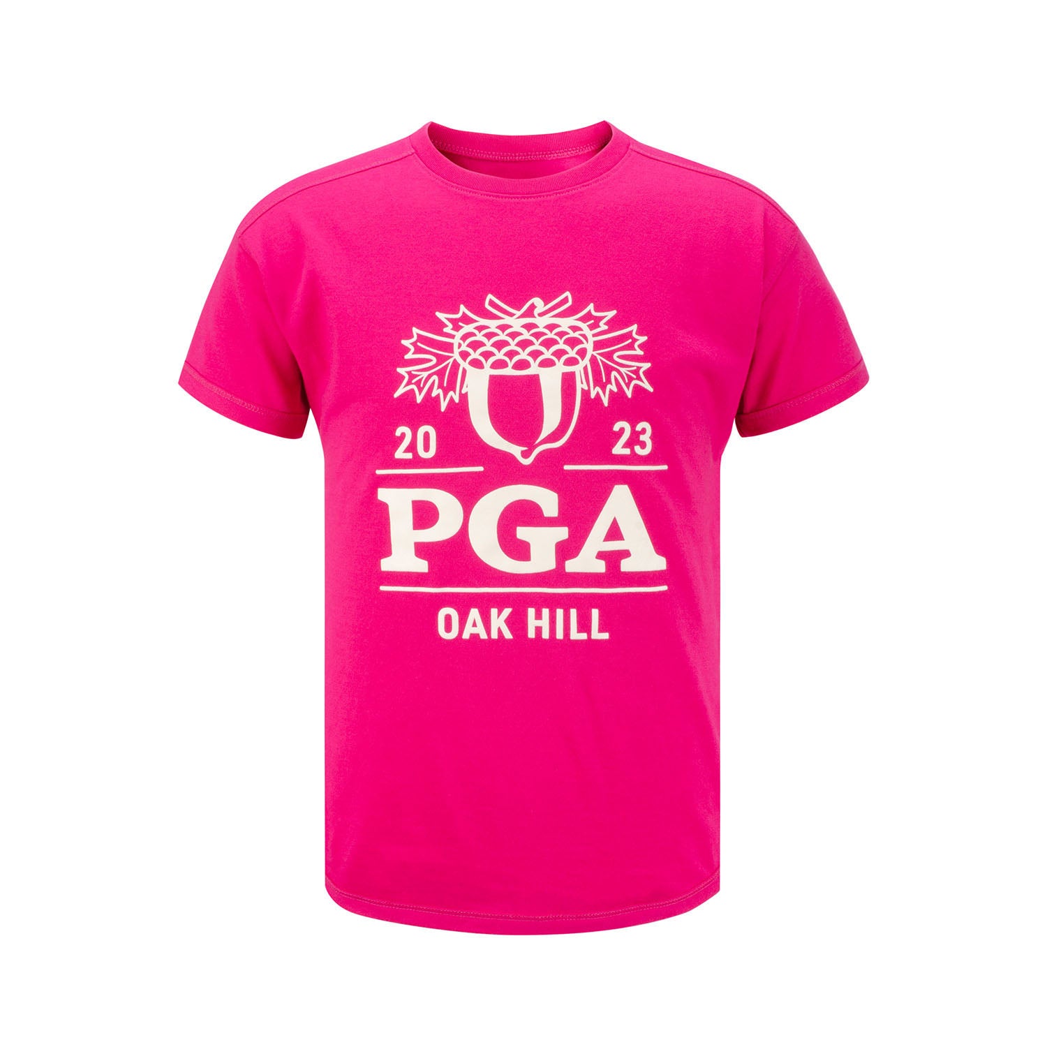 Under Armour 2023 PGA  Championship S19 Girls Performance Cotton SS Tee- Alpha Pink- Front View