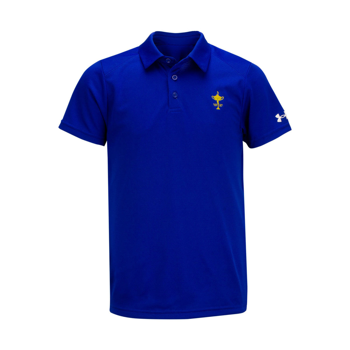 Ryder Cup Boys Youth Tech Mesh Polo in Blue- Front View