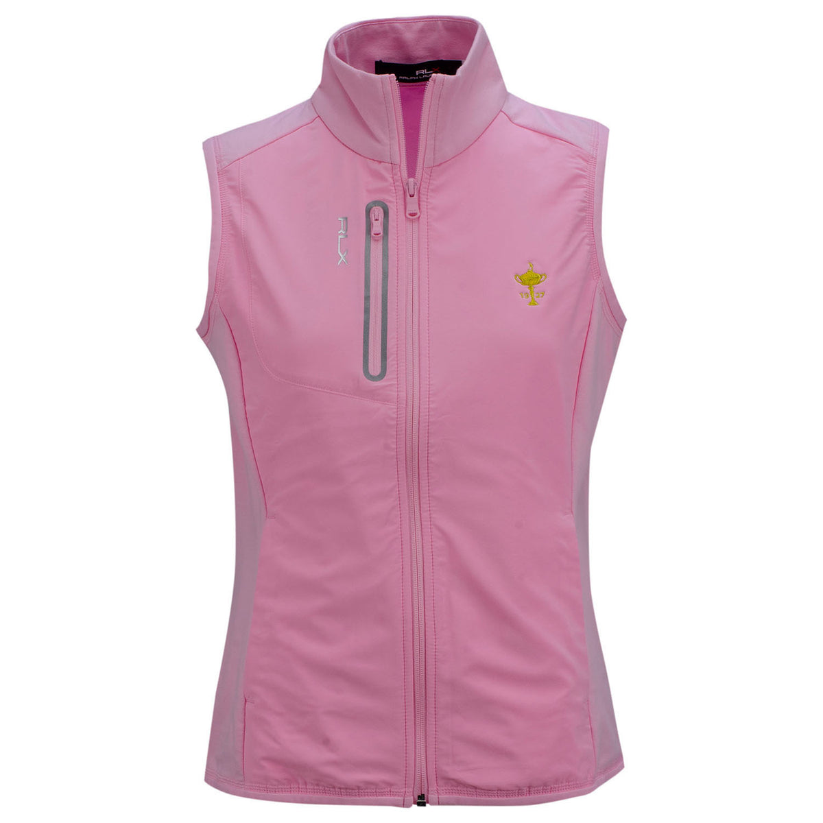 Ryder Cup Ralph Lauren Women&#39;s Tech Terry Full Zip Vest in Pink- Front View